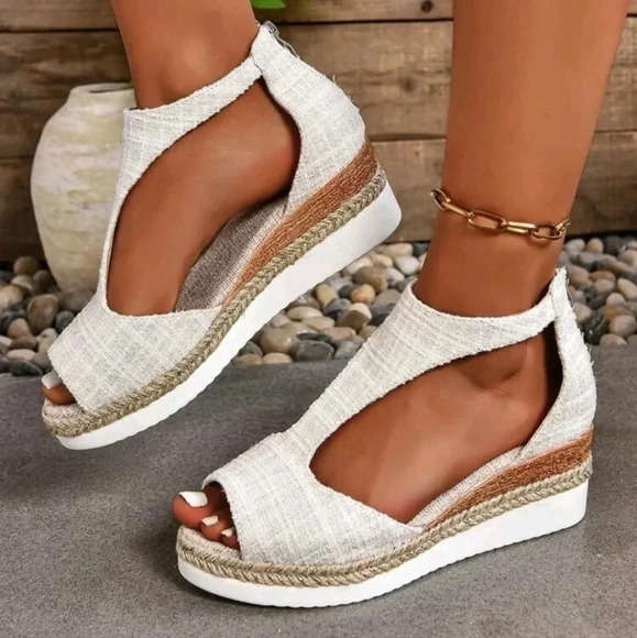 Women Back Zipper Roman Style Retro Fashion Light Weight Wedge Sandals - Picture 4 of 5